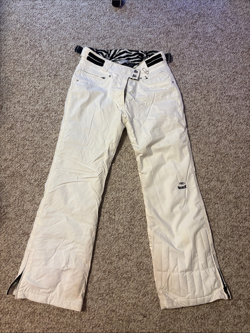 Marker White Women's Flare Snow Pants with Zebra Waistband